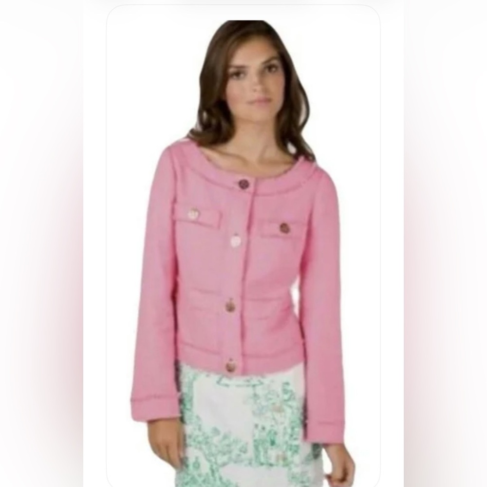 Lilly Pulitzer Cream Millie Linen Blend Jacket with Gold Buttons, Size Large - Picture 2 of 15